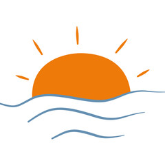 half sun with three water wave, weather element vector illustration, isolated on white background