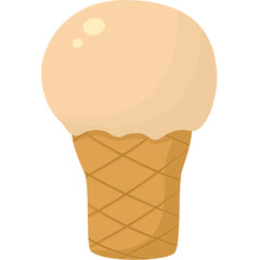 ice cream cone, vanilla flavor ice cream, sweet cold dessert, isolated on white background