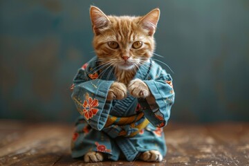 cat karate fighter in a kimono