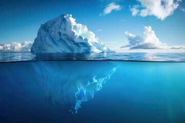 iceberg in polar regions, blue sky, clear sea water