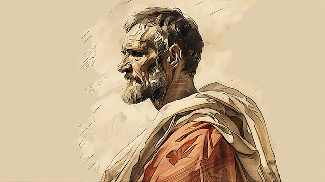 Biblical illustration of 2 Timothy 4: 'Preach the word.' Paul's reflections on perseverance. Beige background with copyspace. Suitable for religious events, poster, or print.