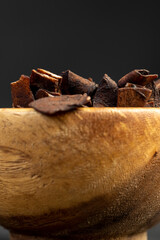 chocolate chips made from coconut pulp fried in chocolate