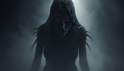 Demonic, spooky, scary shadow figure woman
