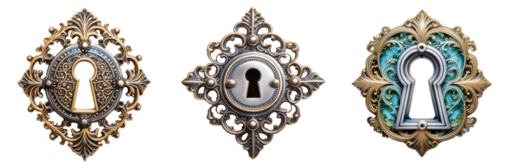 A set of vintage keyholes isolated on transparent background	