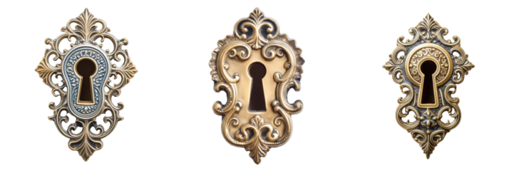 A set of vintage keyholes isolated on transparent background	