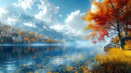 landscape of autumn weather style anime