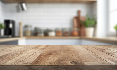 A kitchen counter top with a blurry background, for advertising , product display 3d rendering	