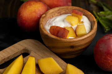 yogurt and cow's milk and nectarine slices