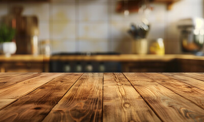 A kitchen counter top with a blurry background, for advertising , product display 3d rendering	