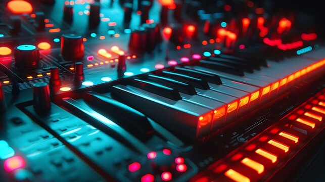 Synth Keyboard with Red and Blue Lights