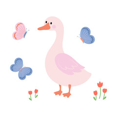 illustration with cute cartoon goose