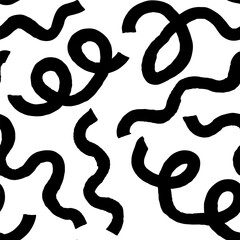 Seamless abstract pattern with squiggles and scribbles. Weaved curved lines. Chaotic ink scribbles decorative texture. Messy doodles, wavy and curly lines.