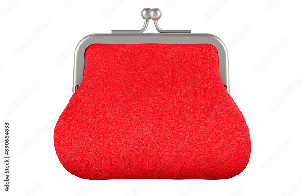 Poster red coin purse, front view. 3d rendering isolated on transparent background