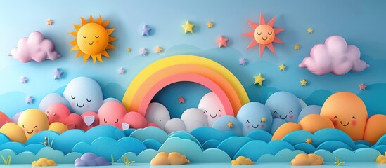 Papercraft Rainbow with Smiling Clouds and Stars