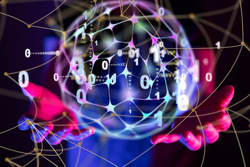 holding 3D rendering group of blue people