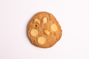 chocolate macadamia soft cookies on white background