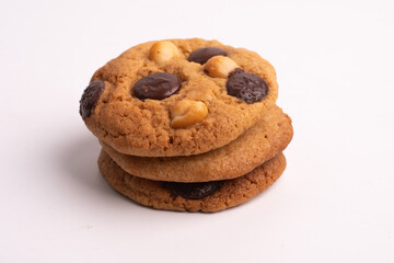 chocolate macadamia soft cookies on white background