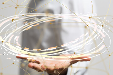 abstract lines with dots over dark background.