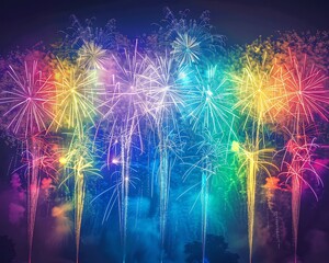 vividimage of rainbow-colored fireworks exploding in the night sky celebrating the joy and excitement of LGBTQ pride