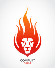 lion face on color fire flame logo