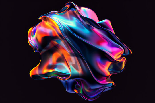 A mesmerizing abstract shape with vibrant, swirling colors against a dark background, evoking a sense of movement and creativity.