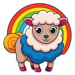 cute sheep with rainbow cartoon vector illustration