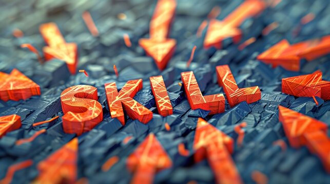 The word SKILL written with upward arrows symbolizing personal development and growth in abilities.