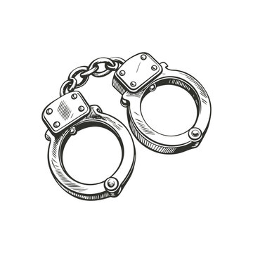 handcuff engraving hand drawn illustration isolated white background
