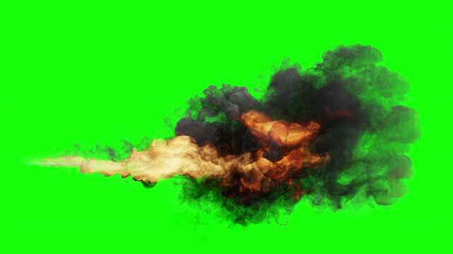 flame thrower on green background. 3d animation of a flame thrower. visual effect of flame thrower. side view flame thrower