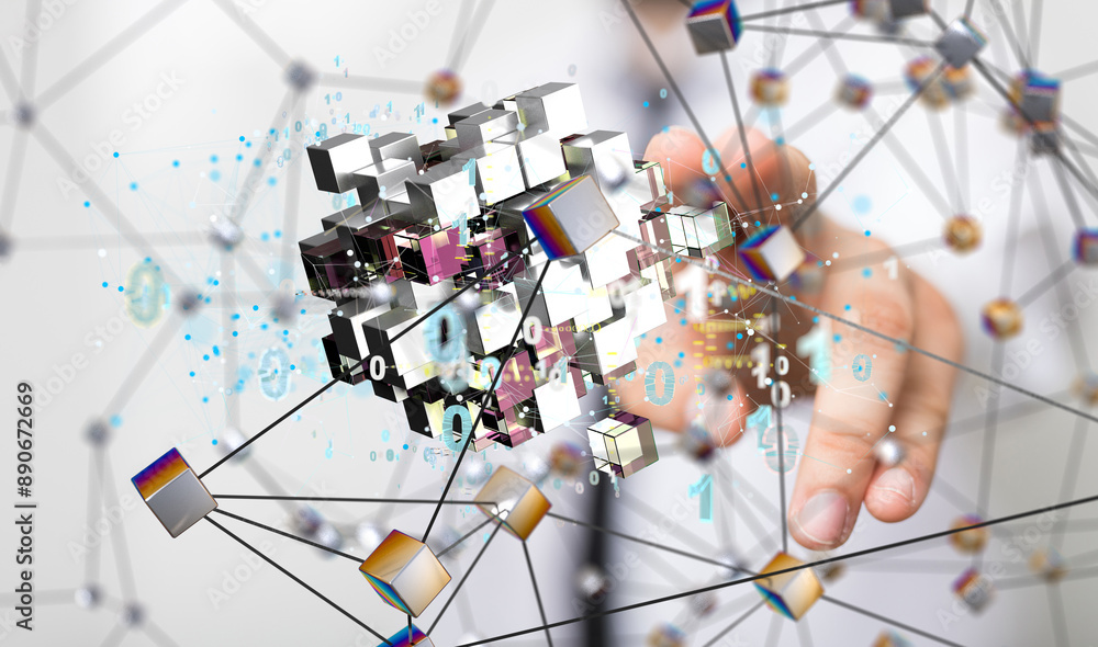 Poster data Internet infrastructure concept. Abstract technology background. 3D rendering.