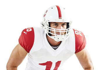 Football Player in Uniform and Helmet, Ready for the Game