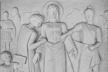 Jesus is stripped of his garments. Station X of the Way of the Cross. Valinhos (Fátima), Portugal.