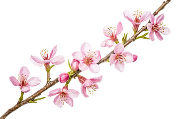 Naklejka premium Pink Cherry Blossom Branch Isolated on White Background