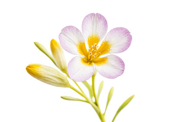 Close-up of a delicate pink and yellow flower with buds