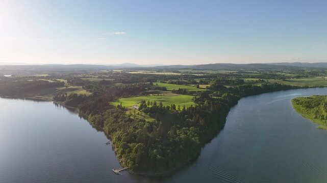 Aerial view of the river where Glomma and Vorma meet in Nes