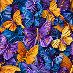 Colorful origami butterflies forming a beautiful pattern