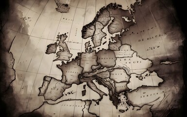 Obraz premium Medieval European Map: An evocative photograph of a tattered map of Europe from the Dark Ages.