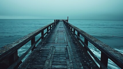 Obraz premium A Wooden Pier Stretching Into the Endless Ocean and Stunning Sunset 