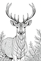 Deer drawing, sketch on white background
