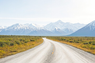 Winding Road Through Alaskan Mountains