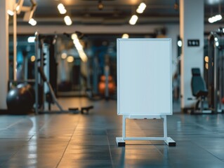 Modern gym with various equipment and a blank billboard