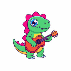 cute dinosaur playing guitar cartoon vector illustration