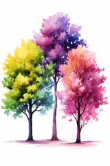 Fototapeta premium et of 4 Colorful Watercolor Tree Icons – Isolated Botanical Clipart for Nature Designs