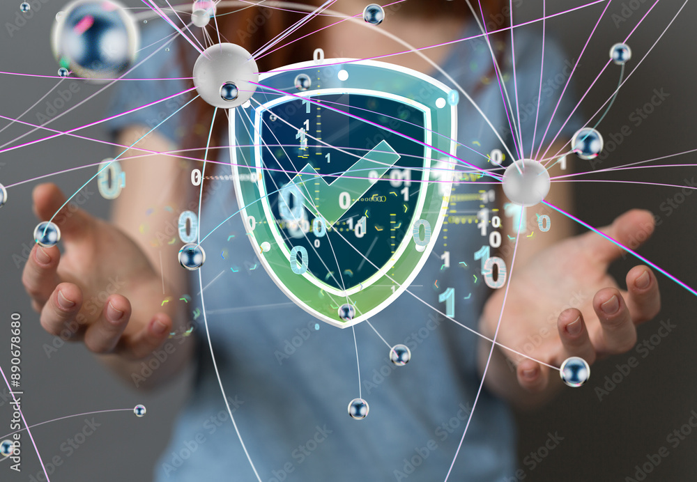 Poster cybersecurity and information or network protection 3d