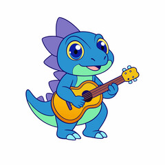 cute dinosaur playing guitar cartoon vector illustration