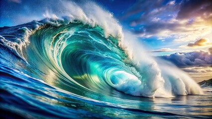 Vibrant ocean waves crashing against serene white background, forming a stunning visual representation of movement and power, ideal for logo designs.