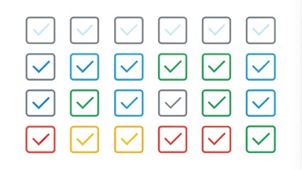 A set of modern, minimalist, and customizable vector checkboxes featuring rounded and square shapes in various styles and colors.