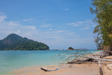 Sand and sea on a clear day in summer island in Thailand.