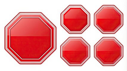 Various octagonal stop signs in different sizes, isolated on white background, fully scalable and editable vector illustrations available.