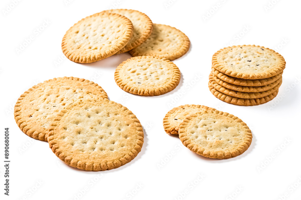 Poster stack of round crackers isolated on white background
